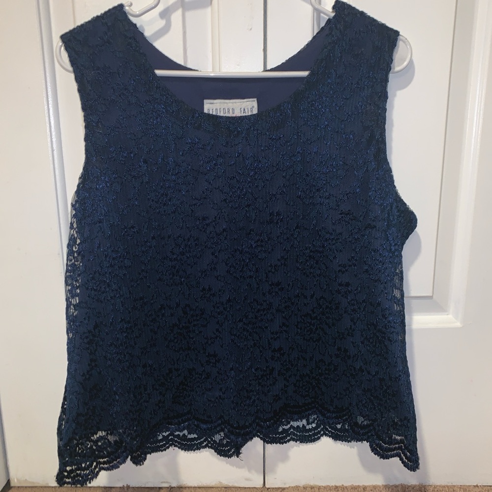 Blue Lace Sleeveless Crop Top